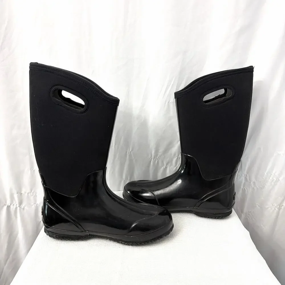Bogs Boots Women's 12 Classic High Handle Rain Black Rubber Neoprene Waterproof
